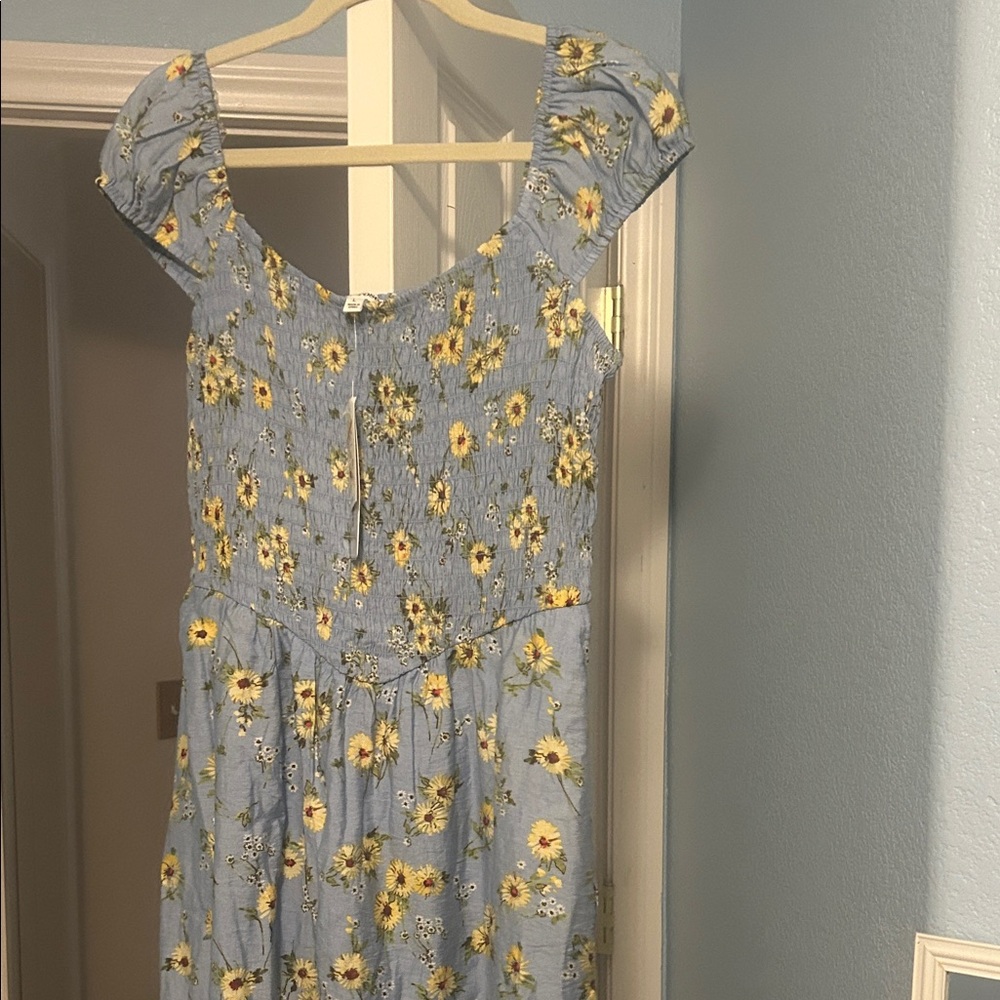 Blue Sunflower Smocked short Dress